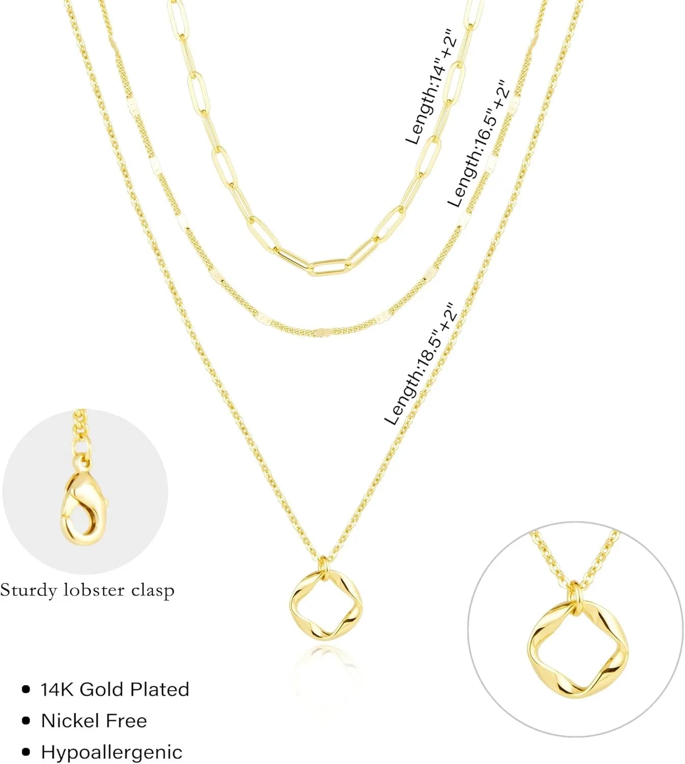 Layered Gold Necklaces Stackable 14K Gold - 925 Sterling Silver Plated Circle Chain Pendant Choker Necklace Set