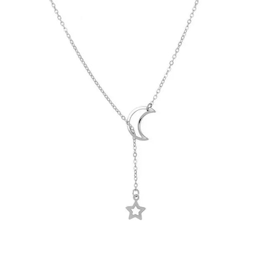 New Simple Moon Star Pendant Choker Necklace Simple Gold Color Alloy Charm Chain Necklace